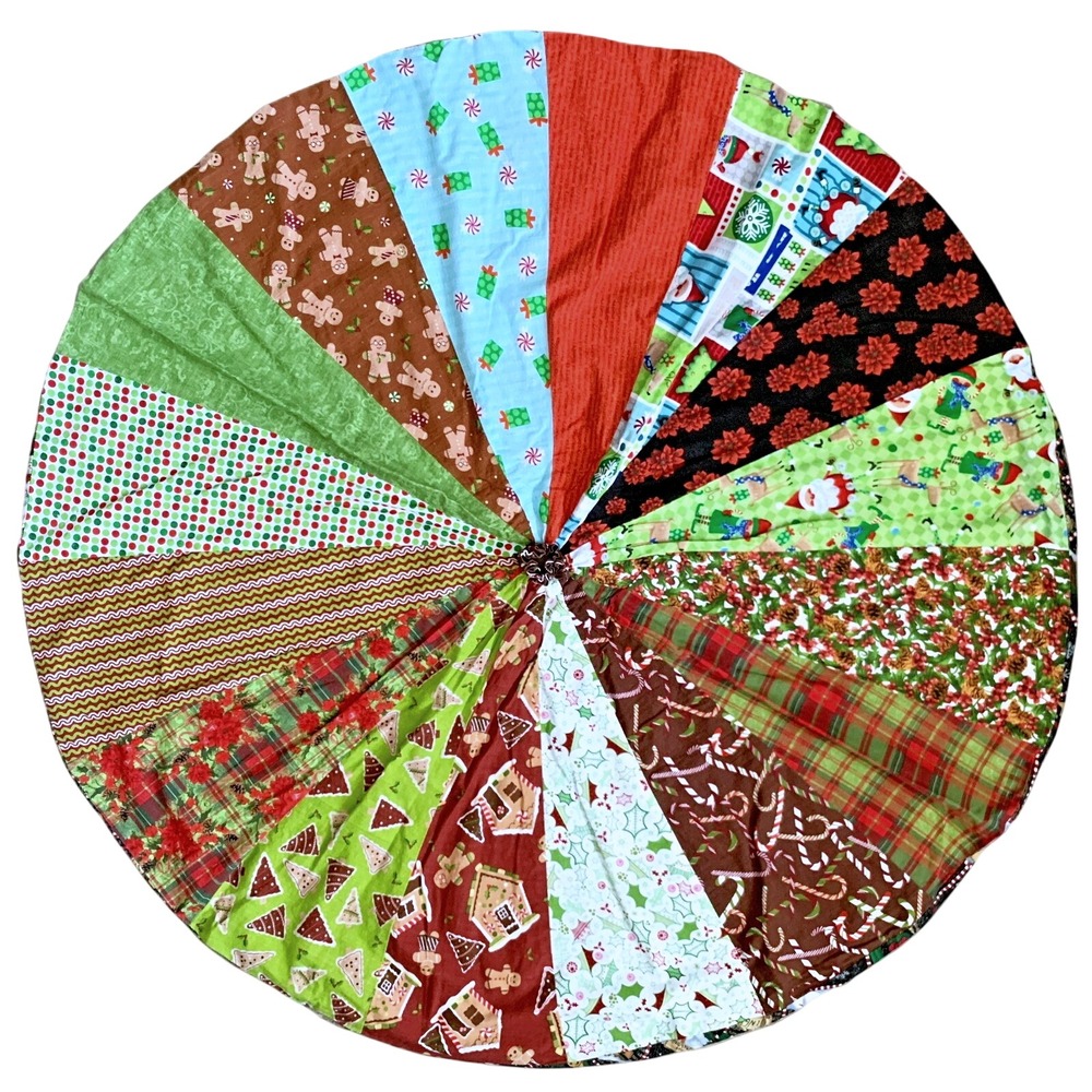 Christmas Tree Skirt Handcrafted 70s Fabrics Reversible for Artificial Trees 42"